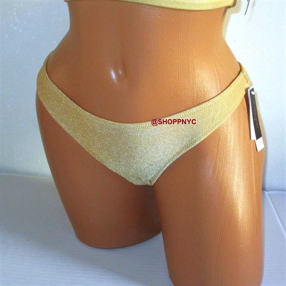 VICTORIA'S SECRET Swim Itsy Cheeky Bikini Bottom Size LARGE Gold shimmer Lurex